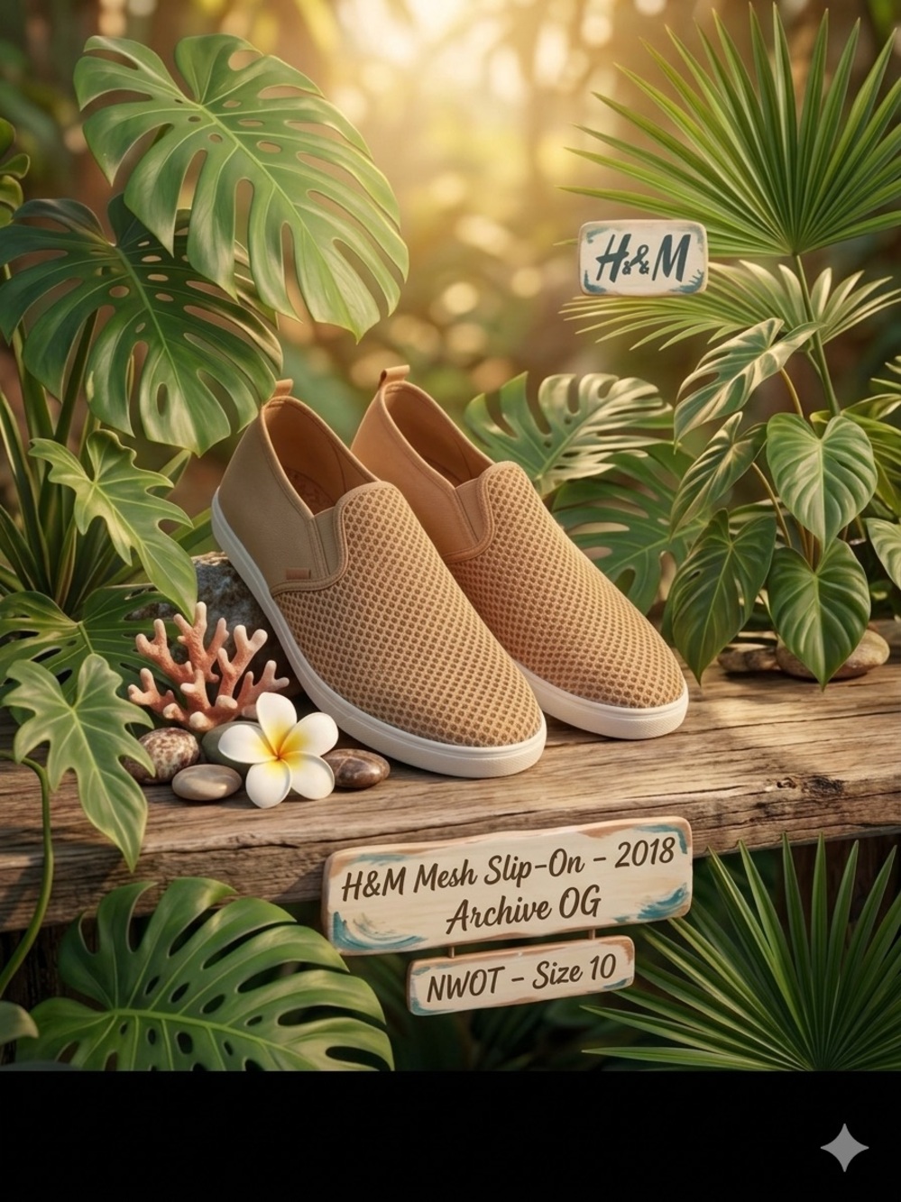 Deadstock H&M Men’s Mesh Slip-Ons Size 10 Natural Cork Insoles NIP